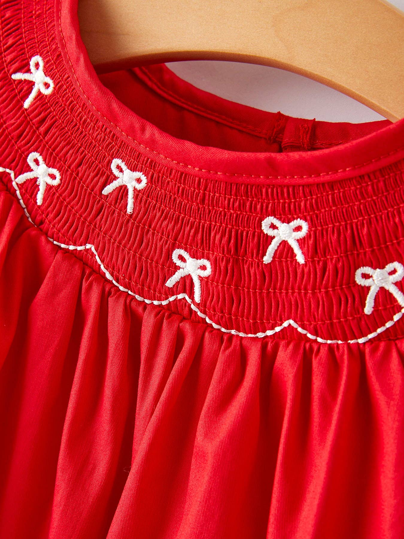 Rylee Faith Designs - Girls Bow Smocking Embroidered Red Dress
