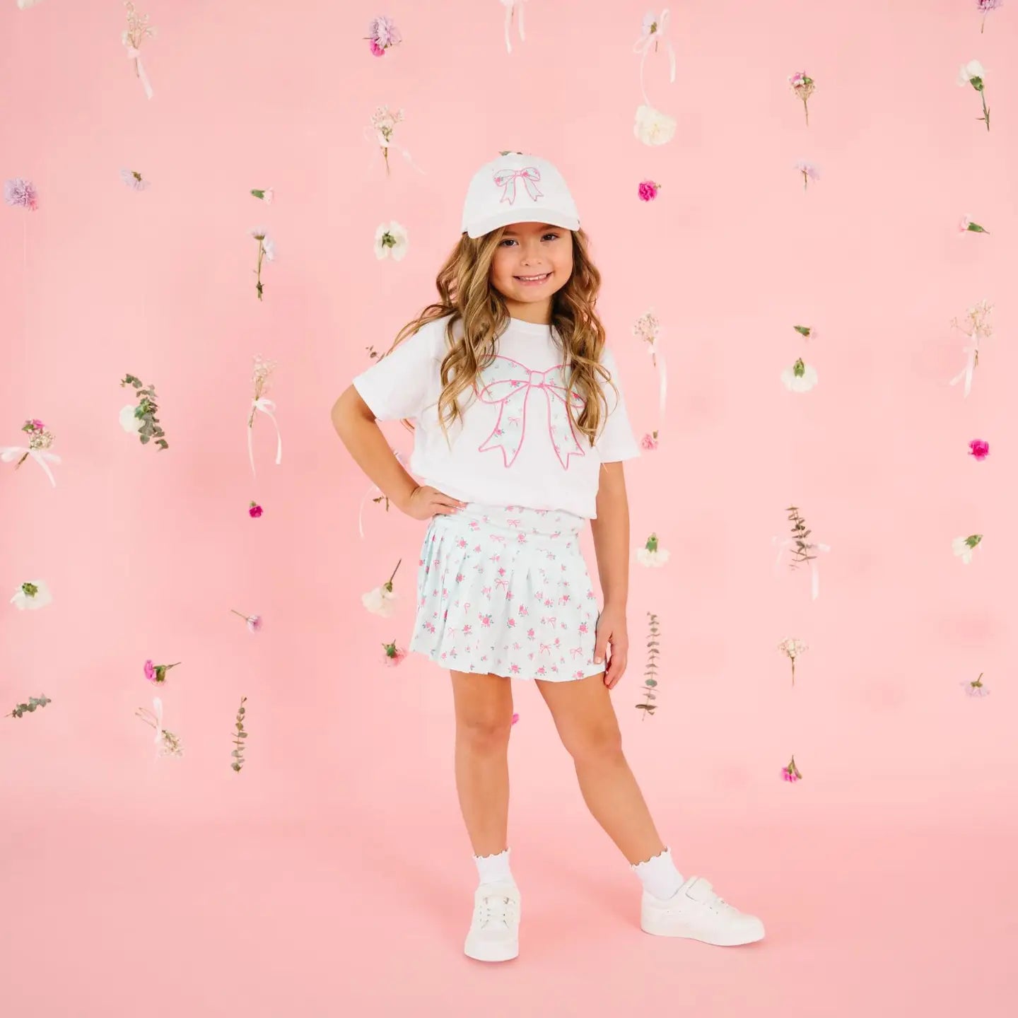 Sweet Wink - Sky Blue Floral Athletic Skort