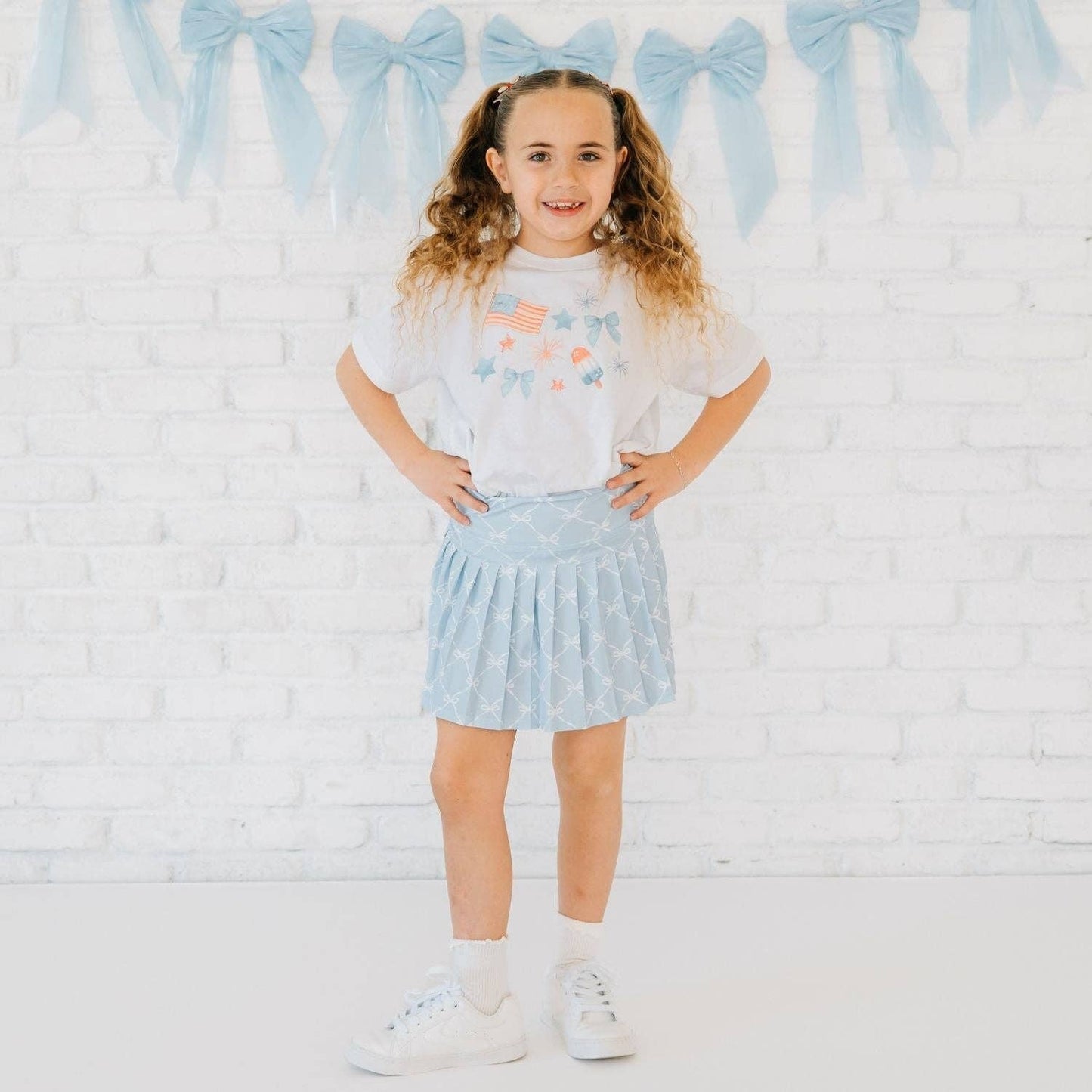 Sweet Wink - Sky Blue Bow Trellis Athletic Skort - Fourth of July - Kids