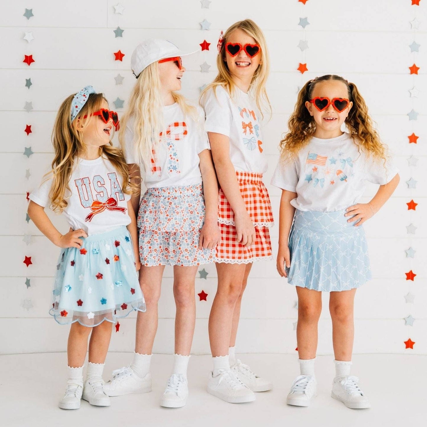 Sweet Wink - Sky Blue Bow Trellis Athletic Skort - Fourth of July - Kids