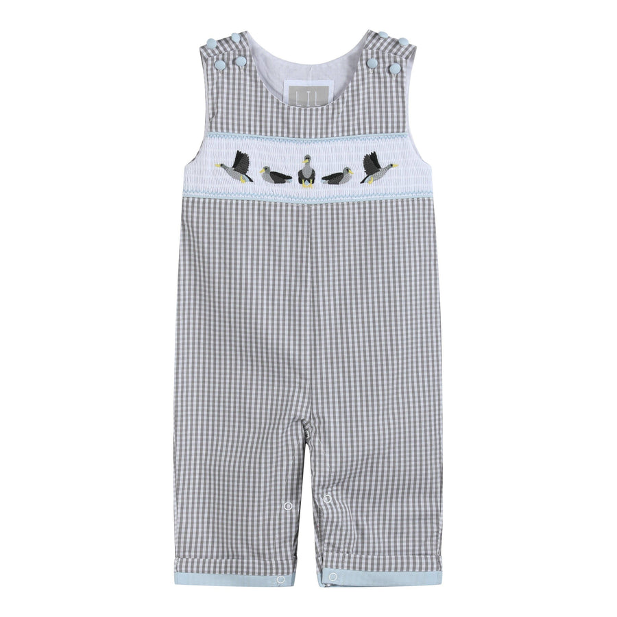 Lil Cactus - Light Gray Mallard Smocked Overalls