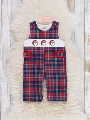 Santa Spirit Smocked Flannel Overall Romper