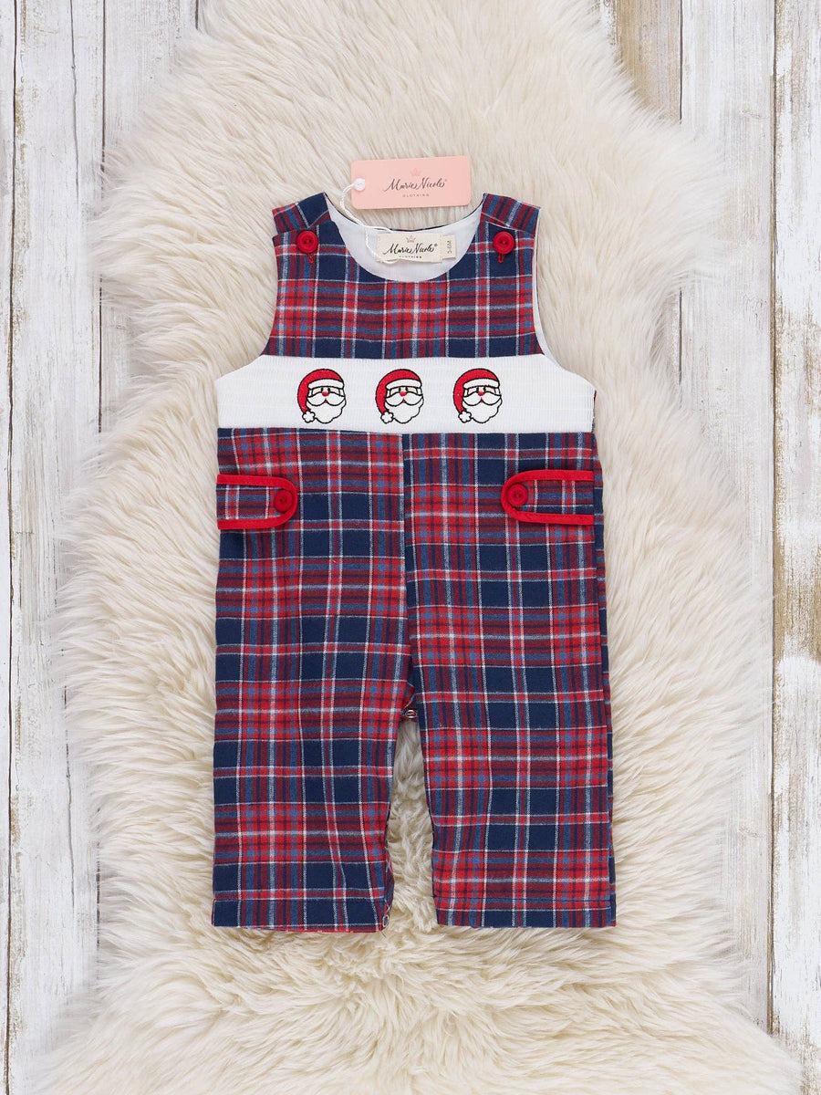 Santa Spirit Smocked Flannel Overall Romper