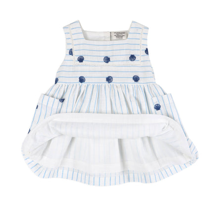 Viverano Organics - Seashells Embroidered Striped Baby Dress + Bloomer (Organic)