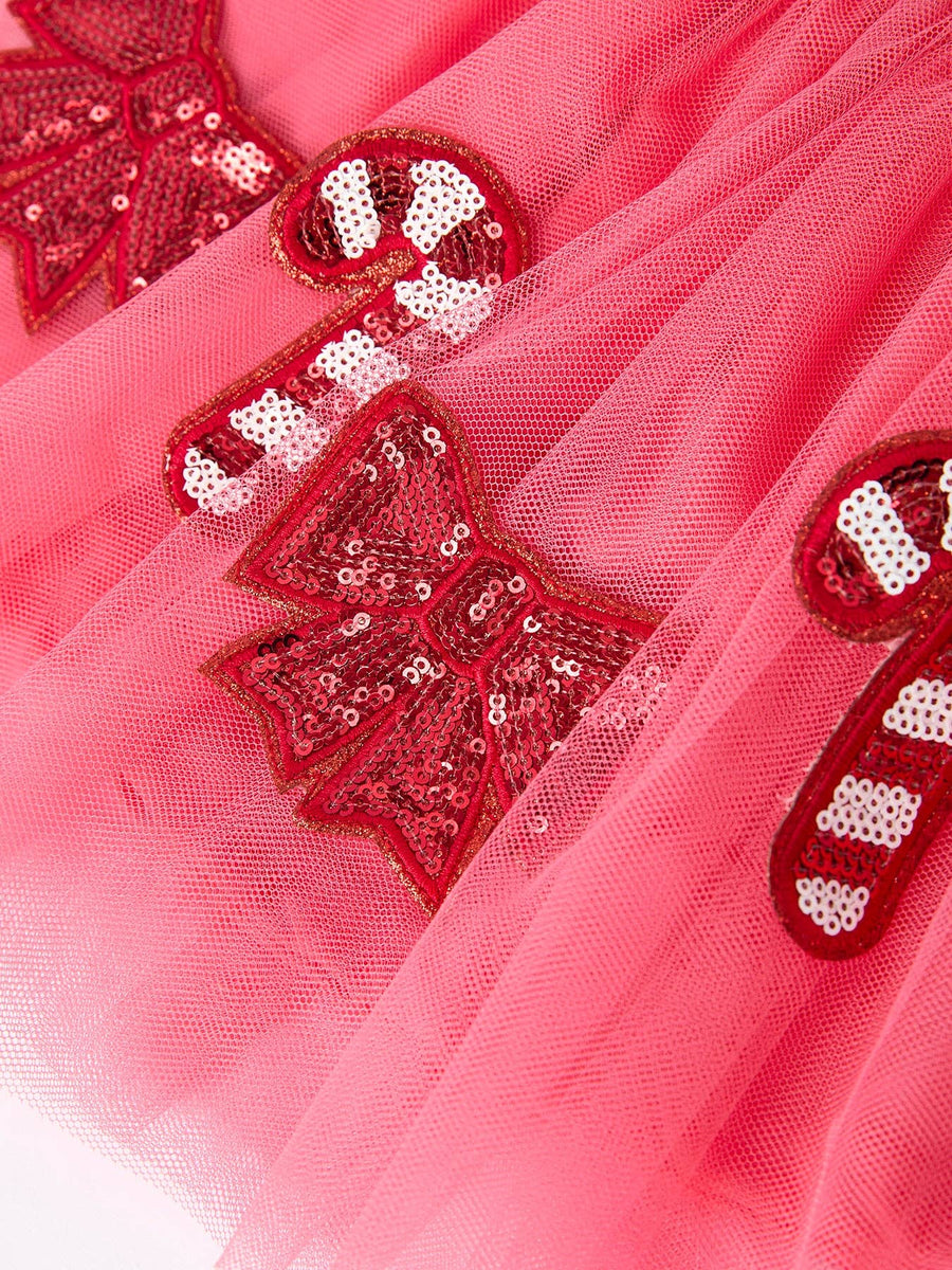 Rylee Faith Designs - Christmas Candy Cane & Bow Sequin Tutu Skirt for Girls