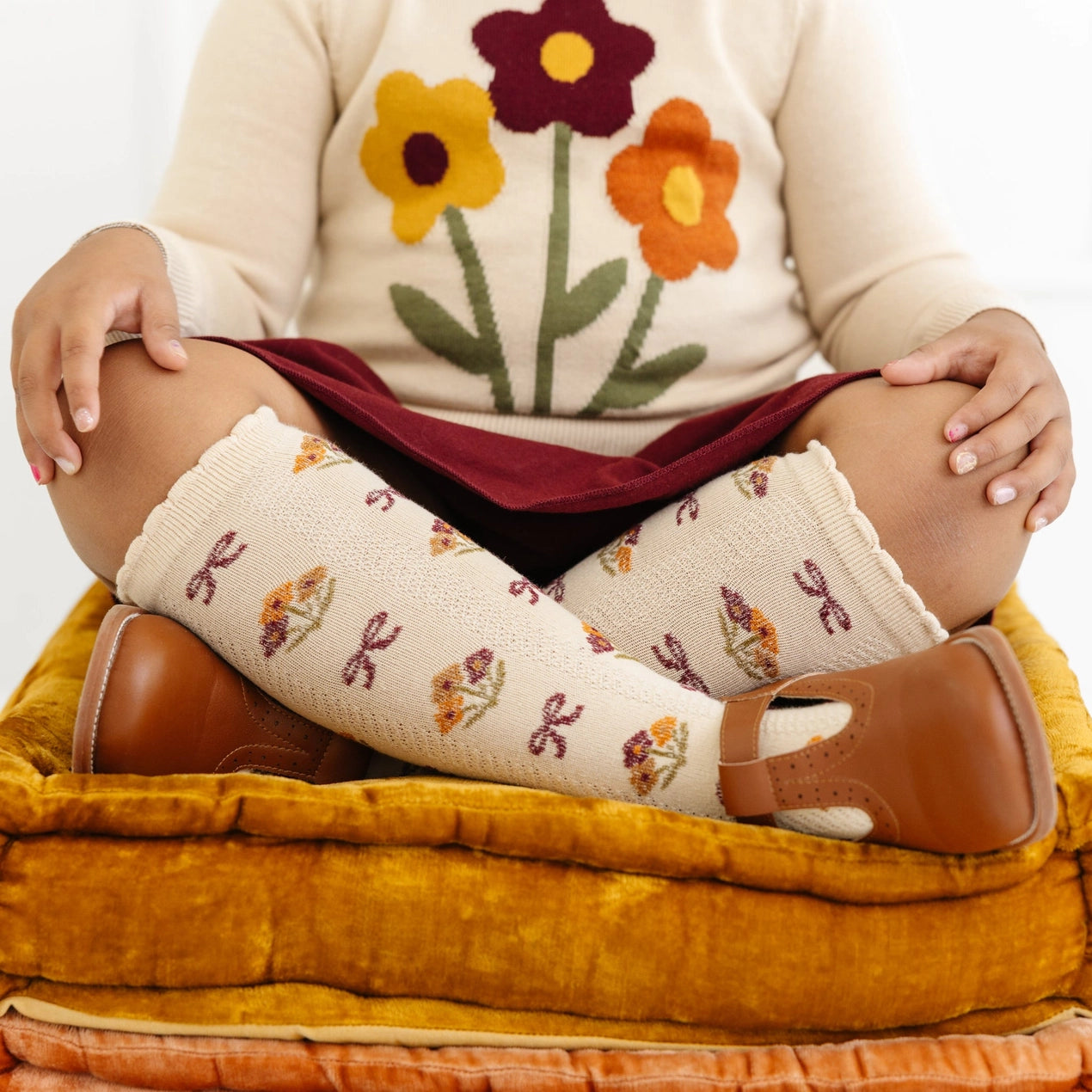 Vanilla Floral Knee High Socks