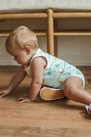 Southern Slumber - Blue Birthday Print Bamboo Henley Onesie with Snaps