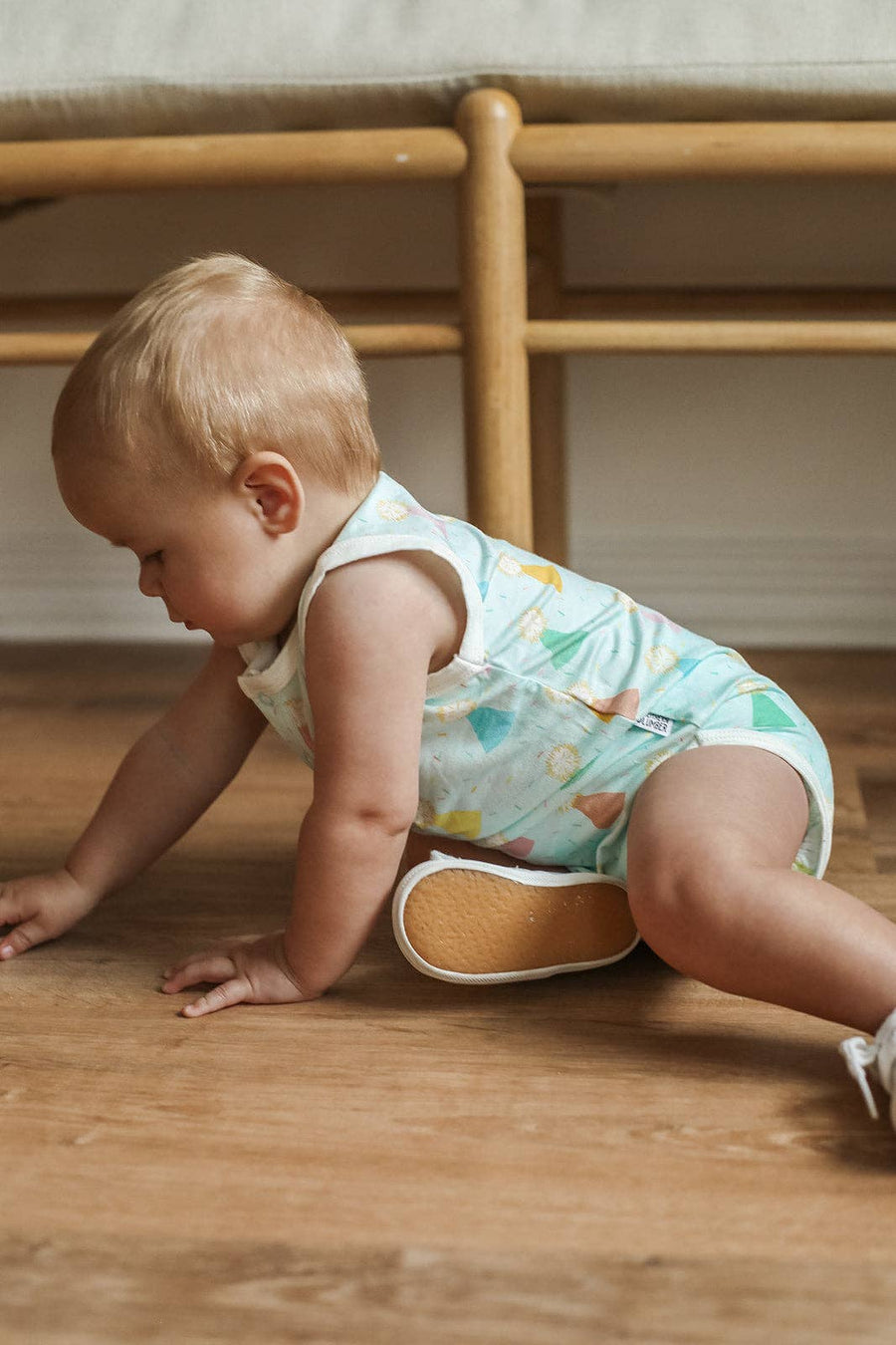 Southern Slumber - Blue Birthday Print Bamboo Henley Onesie with Snaps