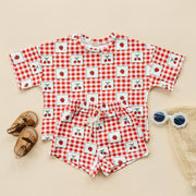 Lucky Panda Kids - Shorts Set | Strawberry Gingham