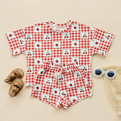 Lucky Panda Kids - Shorts Set | Strawberry Gingham