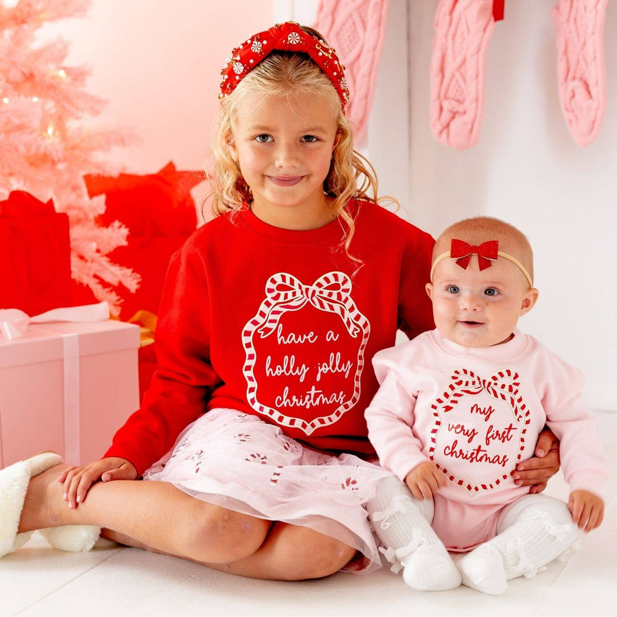 Sweet Wink - My First Christmas Sequin Bow Patch Long Sleeve Romper -Baby