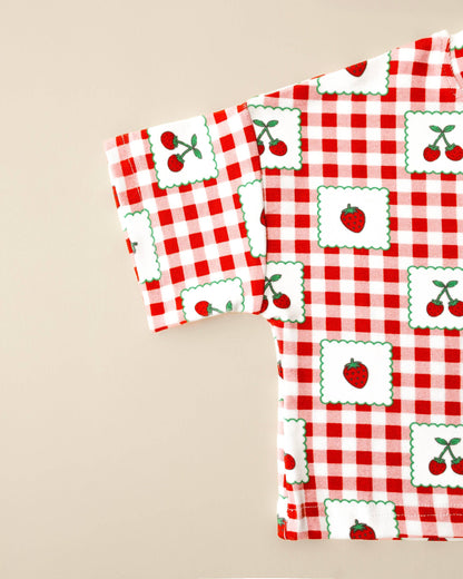 Lucky Panda Kids - Shorts Set | Strawberry Gingham