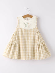 Rylee Faith Designs - Apricot Plaid Embroidered Bunny Sleeveless Dress