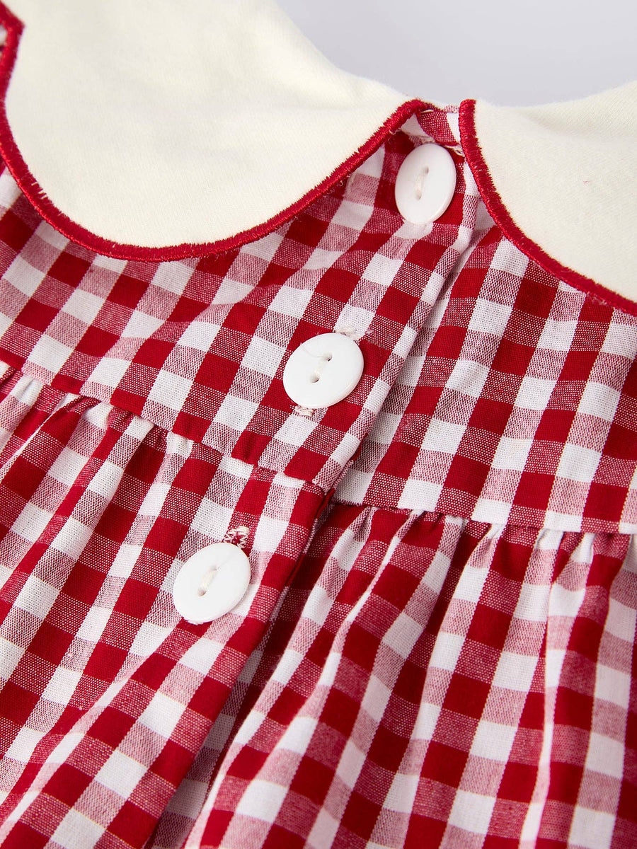 Rylee Faith Designs - Christmas Tree Embroidery Red Gingham Long Sleeve Baby Girl Bloomers Set