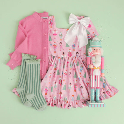 Little Stocking Co. - Mint Striped Lace Top Knee High Socks