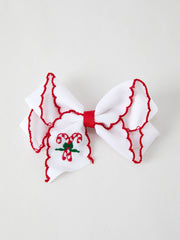 Rylee Faith Designs - Christmas Candy Cane Embroidered Bow Hair Clip