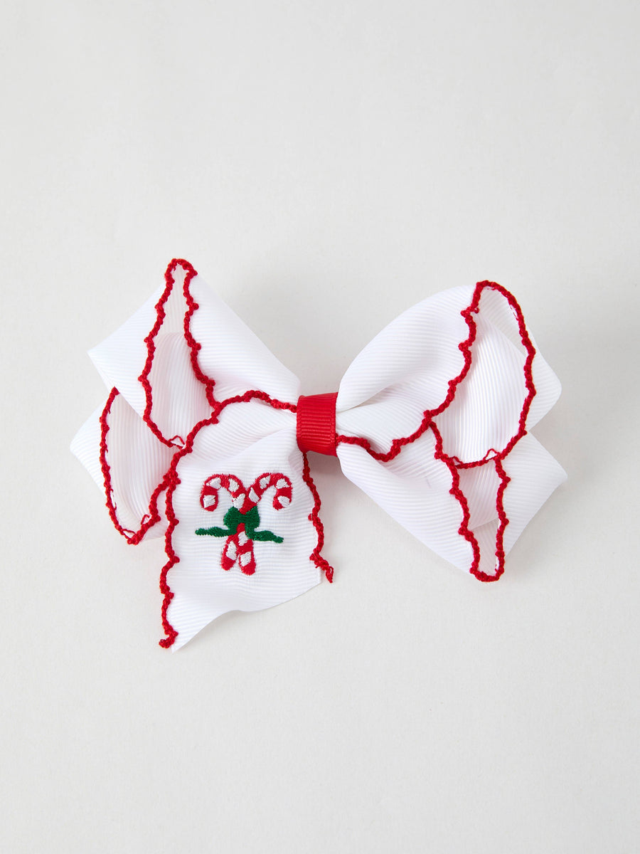 Rylee Faith Designs - Christmas Candy Cane Embroidered Bow Hair Clip