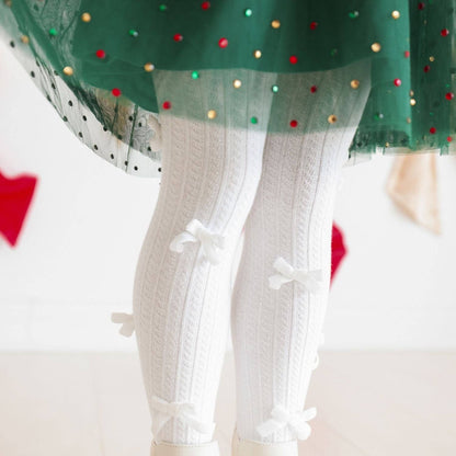 Sweet Wink - Ivory Velvet Mini Bow Tights - Holiday Accessories