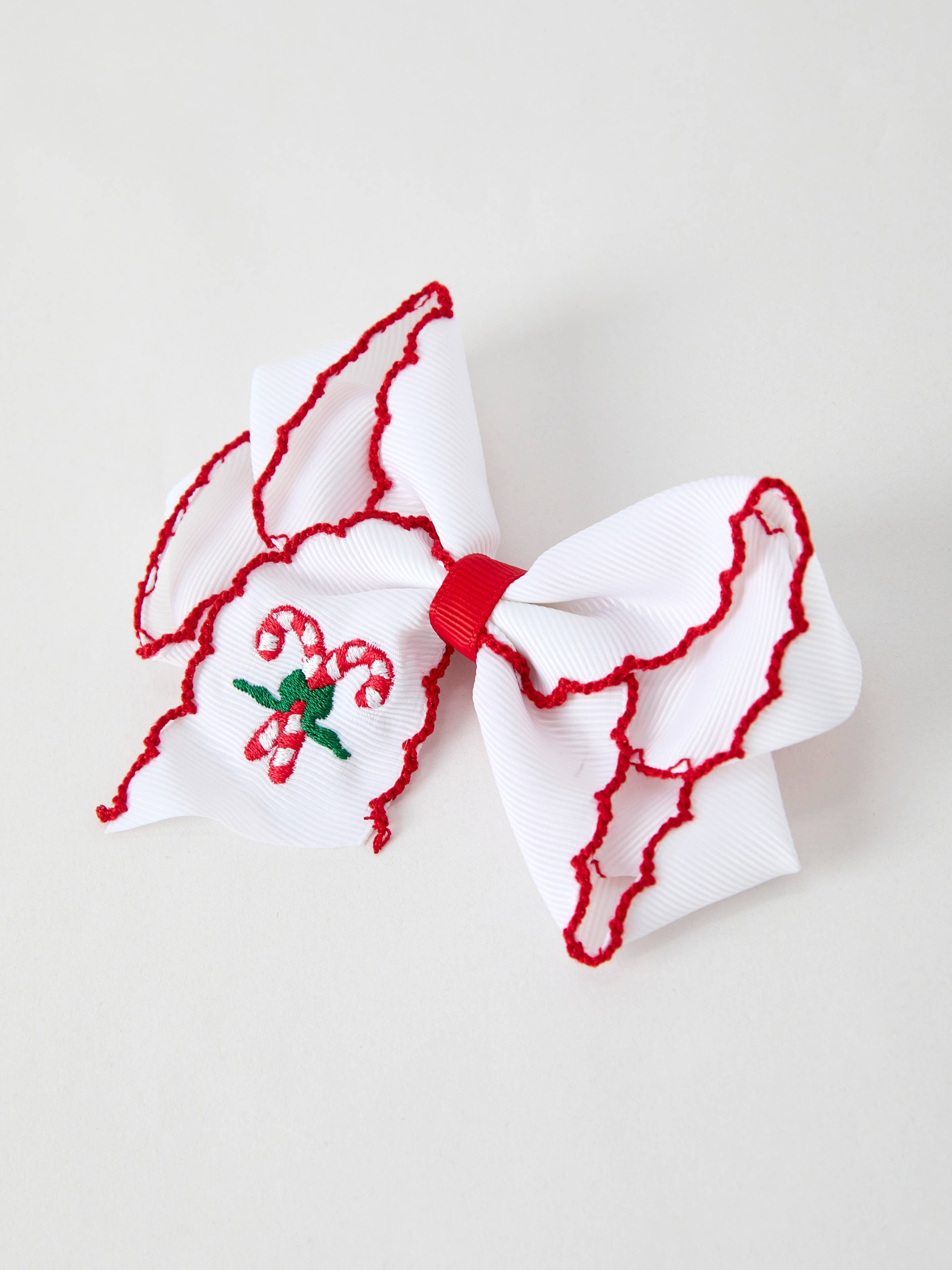 Rylee Faith Designs - Christmas Candy Cane Embroidered Bow Hair Clip