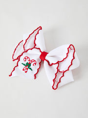 Rylee Faith Designs - Christmas Candy Cane Embroidered Bow Hair Clip