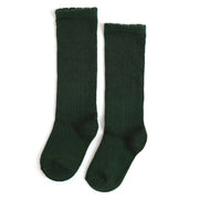 Scalloped Fancy Knee High Socks - Forest Green