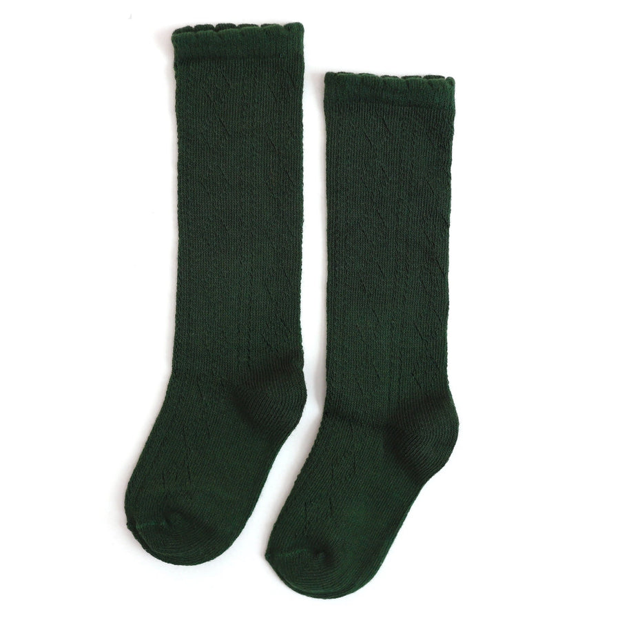 Scalloped Fancy Knee High Socks - Forest Green
