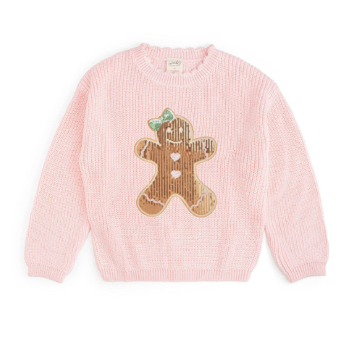 Sweet Wink - Gingerbread Sequin Patch Christmas Sweater - Kids Clothing