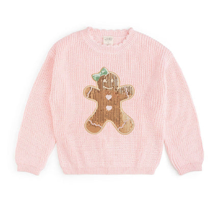 Sweet Wink - Gingerbread Sequin Patch Christmas Sweater - Kids Clothing