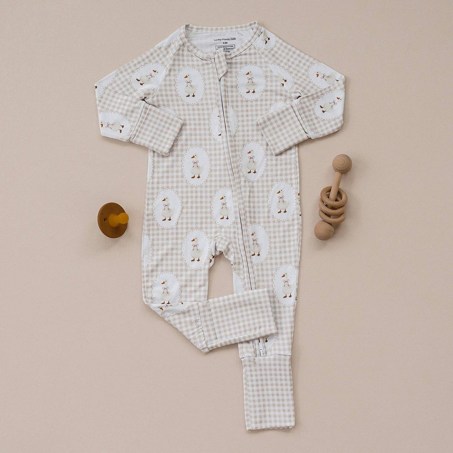 Lucky Panda Kids - Bamboo Zip Romper | Gingham & Goose
