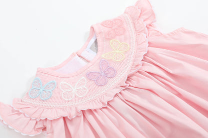 Lil Cactus - Pink Butterflies Smocked Bishop Dress
