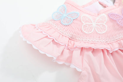 Lil Cactus - Pink Butterflies Smocked Romper