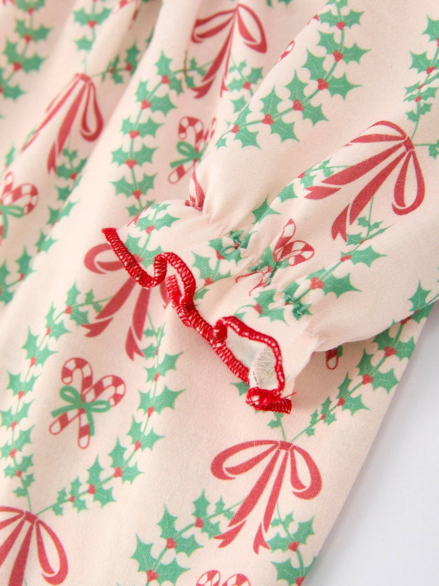 Rylee Faith Designs - Christmas Wreath Print Baby Girls Romper Long Sleeve Holiday Outfit