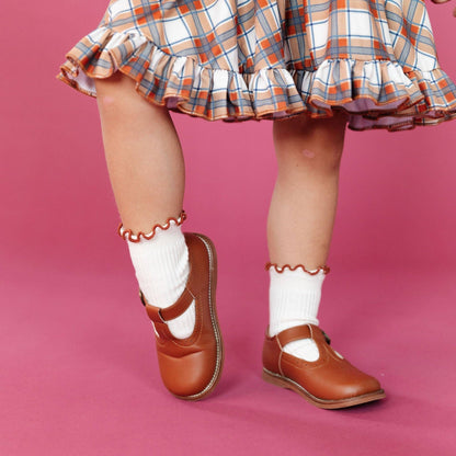 Little Stocking Co. - Ribbed Lettuce Trim Midi Socks - Ivory/Sugar Almond