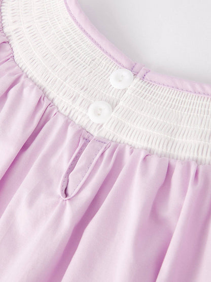 Rylee Faith Designs - Girls Easter Bunny Smocking Embroidered Lace Cuff Purple Dress