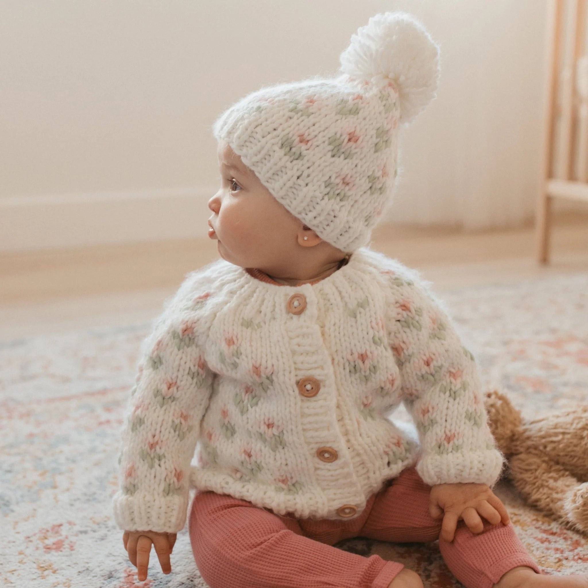 Bitty Blooms White Beanie Hat