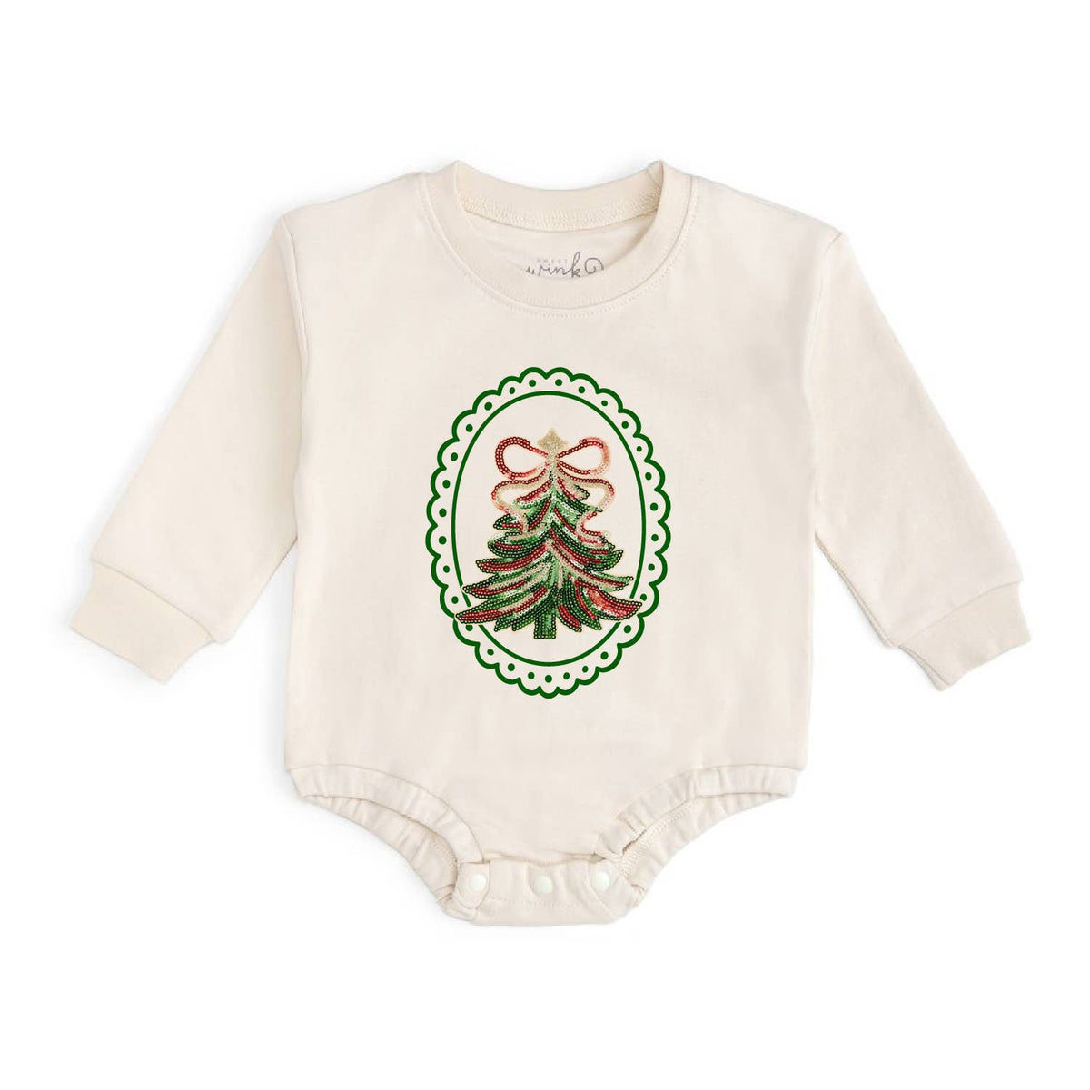 Sweet Wink - Sequin Christmas Tree Patch Long Sleeve Romper - Baby