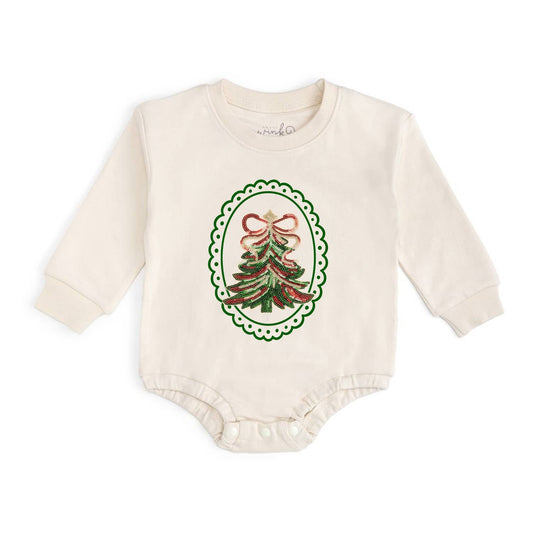 Sweet Wink - Sequin Christmas Tree Patch Long Sleeve Romper - Baby