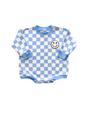 Lucky Panda Kids - Bubble Romper | Checkered Smiley Blue