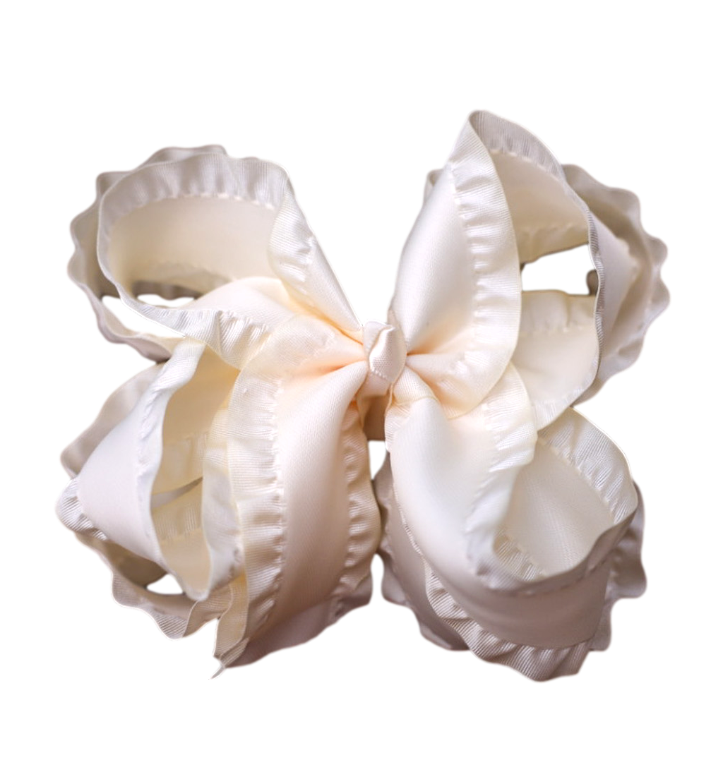 The Solid Bow - Cream Double Ruffle Hair Bow