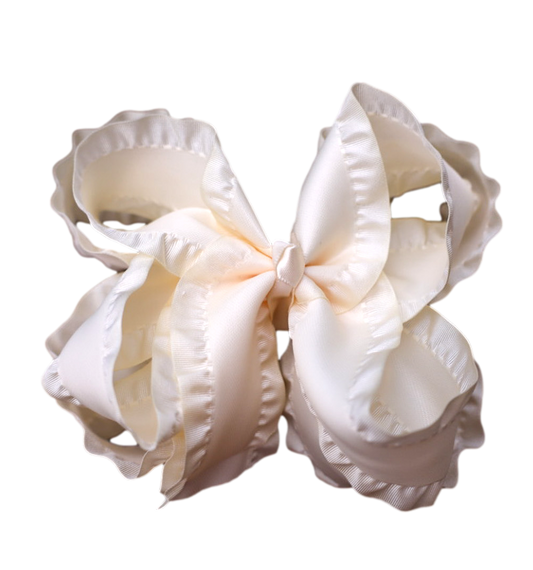 The Solid Bow - Cream Double Ruffle Hair Bow