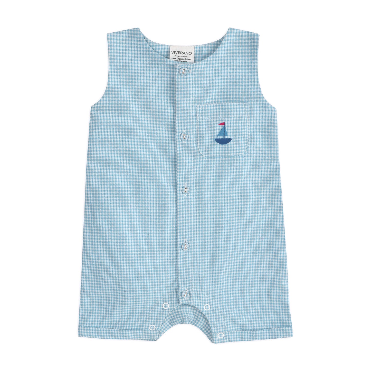 Viverano Organics - Nautical Embroidered Gingham Baby Romper (Organic)