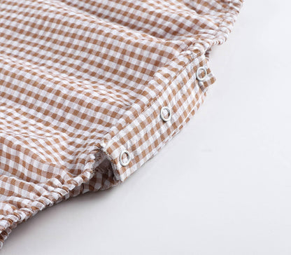 Lil Cactus - Classic Brown Gingham Baby Bubble Romper