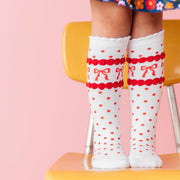 Red Bow Scalloped Knee Socks