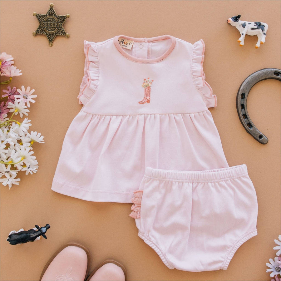 Magnolia Baby - Boots and Blooms Ruffle Diaper Cover Set - Pink