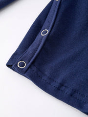 Rylee Faith Designs - Christmas Holiday Celebration Baby Boys Romper: Navy with Santa Sleigh