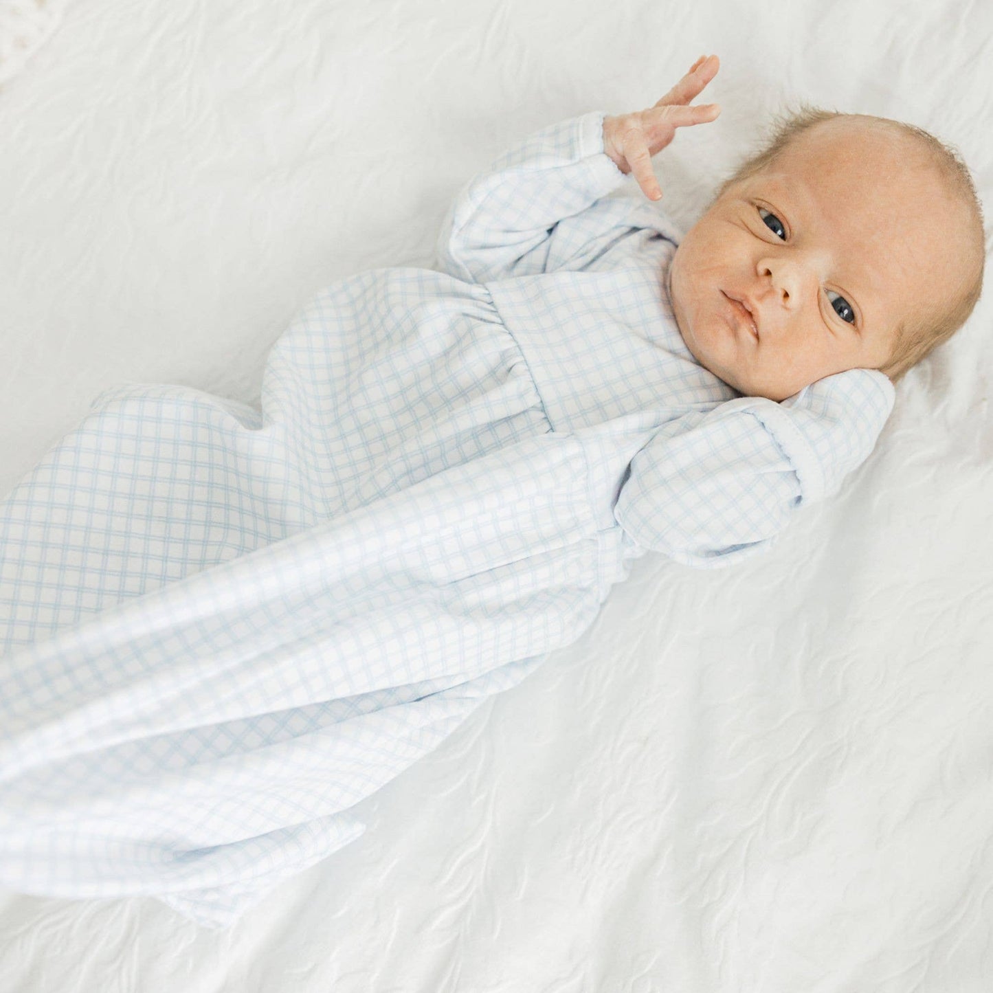 Magnolia Baby - Peek-A-Boo Wishes Gathered Gown - Light Blue