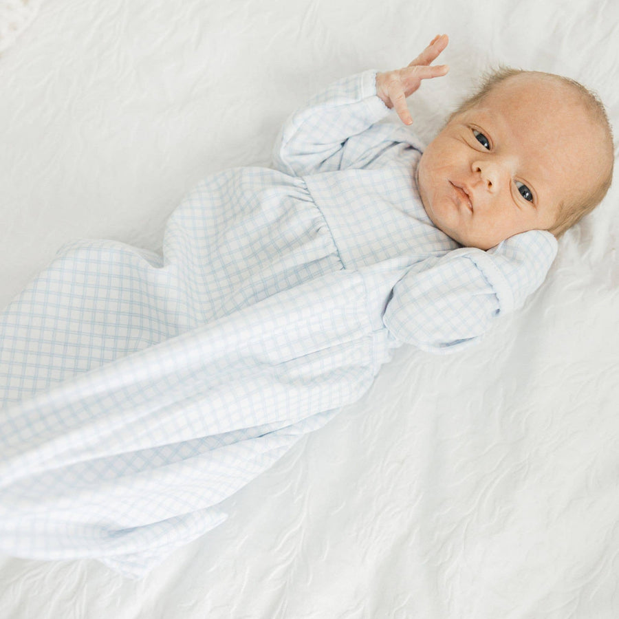 Magnolia Baby - Peek-A-Boo Wishes Gathered Gown - Light Blue