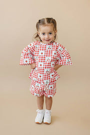 Lucky Panda Kids - Shorts Set | Strawberry Gingham