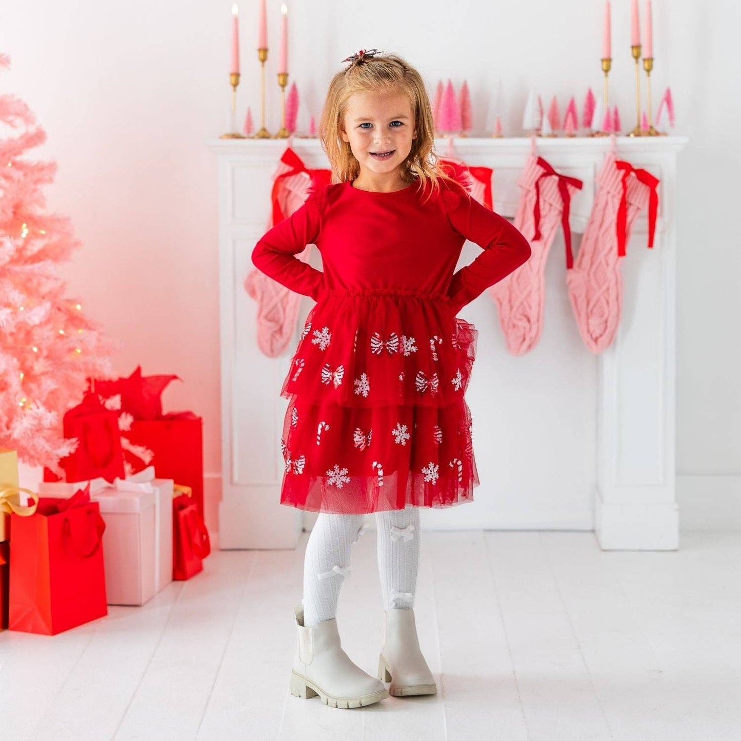 Sweet Wink - Ivory Velvet Mini Bow Tights - Holiday Accessories