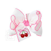 EMBROIDERED CHERRIES CROCHET EDGE HAIR BOW ON ALLIGATOR CLIP